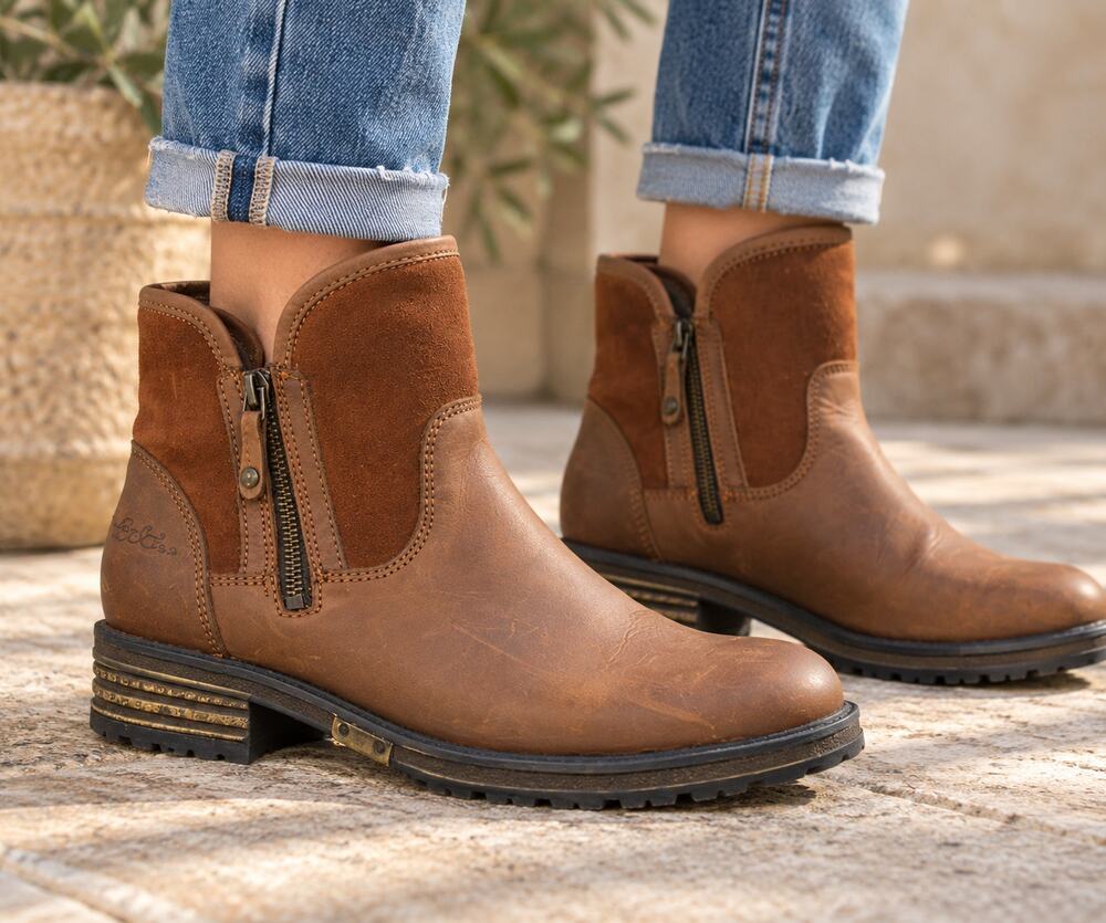 Bos & Co Strive Brown Leather Suede Moto Ankle Boots size EU 39